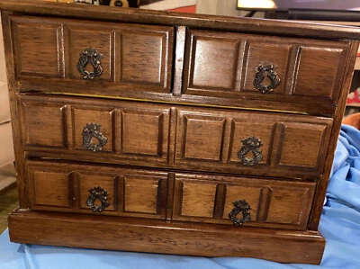 Joyero vintage 4 cajones madera Dk fieltro amarillo buen estado música historia de amor Foto 1 de 4