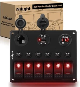 Pannello interruttore a bilanciere Nilight 6 velocità ON Off rosso retroilluminato 12V 24V LED digitale - Foto 1 di 6
