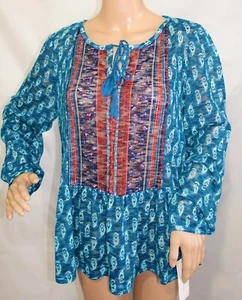 John Paul Richard Women Size S M L Teal Paisley Knit Top Tunic Shirt Blouse - Picture 1 of 15