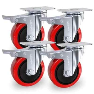 4 X Heavy Duty Double Bearing Braked 100mm Swivel Castor Wheel Trolley 700 Kg - Picture 1 of 16