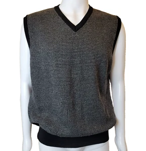 Toscano sweater vest mens XXL black houndstooth Italy 100% merino wool pullover - Picture 1 of 21