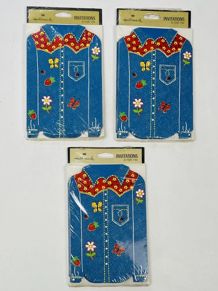 Camisa jeans 3x vintage década de 1970 8 peças (24 no total) HALLMARK Western Party CONVITES NOVA NA CAIXA - Imagem 1 de 4