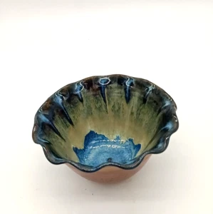 Handgeworfen Kunstkeramik blau Tropfglasur 6" Schüssel geraffter Rand - Bild 1 von 6
