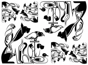 Pet Rescue 6 pcs 1.5 to 3.75 Inch Black Fused Glass Decals - Picture 1 of 1