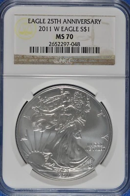 2011 W Burnished 1 OZ Silver American Eagle NGC MS 70 25th Anniversary - Image 1 of 2