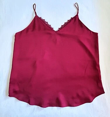 NWT EXPRESS Red Silky Cami Size L Spaghetti Strap V-neck Bodice Lace Trim NEW - Image 1 of 4