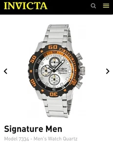Invicta Men's 7334 Signature Chronograph Silver Stainless Steel Watch Orange NEW - Picture 1 of 4
