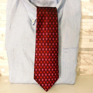 Dress Suit Neck Tie Mens Red Pink Geo Diamond Silk Stain Resistant JOHN ASHFORD - Picture 1 of 8