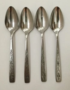International Decorator Stainless 4 Teaspoons Spoons Rose Lace - Picture 1 of 5