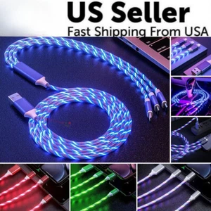  10PCS 3 in1 LED Fast Charging Cable Adapter For iPhone Micro USB Type C Charger - Picture 1 of 25