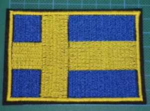 Iron/ sew On Fully Embroidered ' Biker'  TEE SHIRT jeans  patch SWEDEN flag - Picture 1 of 1