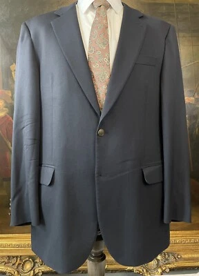 VTG Stafford 46L Dark Navy Blue 100% Wool Metal Button 2Btn Blazer Sport Jacket - Image 1 of 4