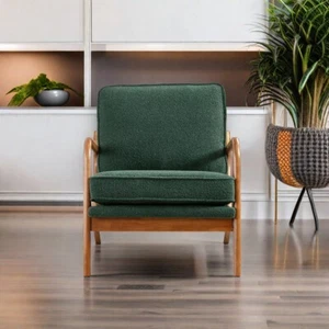 Mid Century Modern Armchair Green Fabric - Picture 1 of 5