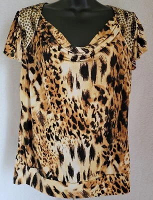 Camisa Top Essentials by Milano Mujer Talla M Mediana Marrón Negra Estampado Animal Foto 1 de 4