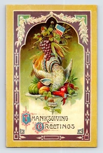 Postcard Thanksgiving Turkey Patriotic Flag 1910s Unposted Divided Back - Picture 1 of 2