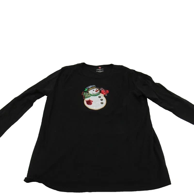 Camisa feminina Mercer Street Studio lantejoulas frisadas boneco de neve manga longa tamanho médio. - Imagem 1 de 4