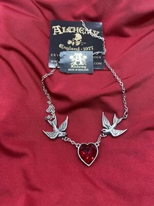 Alchemy Gothic ULFP1 Swallow Heart Necklace Pendant Red Crystal IN HAND - Picture 1 of 3