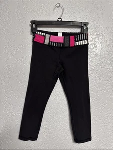 Ivivva Girls S 10 Reversible Rhythmic Crop tights Black eclipse quilt Lululemon  - Picture 1 of 8