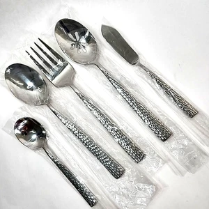 Mikasa Oliver Gleam 5 Piece Serving Set 18/10 Stainless Hammered Flatware NEW - Picture 1 of 8