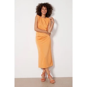 EVEREVE New Zoe Strong Shoulder Orange Stretch Midi Dress // L - Picture 1 of 16