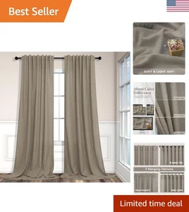 Cortinas de lino suaves semi transparentes con filtro de luz 96 pulgadas - Juego de 2 paneles en color topo oscuro - Imagen 1 de 9