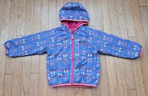 Patagonia Girls Puff Ball Reversible Jacket Sz XS Blue Print Pink Solid Full Zip - Picture 1 of 8