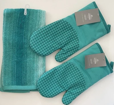 JCPenney Home Oven Mitts & Towel Set (Aqua) Brand New - Image 1 of 4