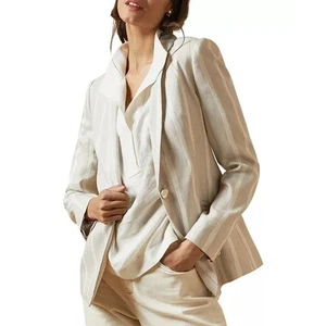 Blazer neutro a righe Ted Baker Samika taglia 3 US Med giacca da lavoro donna nuovo senza etichette - Foto 1 di 9