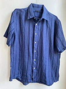 Structure Button Shirt Men Blue Short Sleeve Size L 100% Linen - Picture 1 of 11