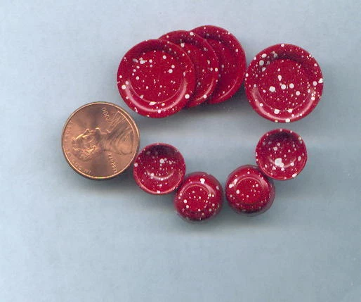 Platos-tazones miniatura para casa de muñecas rojas salpicaduras/8 piezas Foto 1 de 1