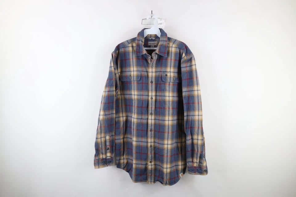 Vintage Carhartt Mens Large Tall Faded Heavyweight Flannel Button Shirt Plaid - Image 1 of 4
