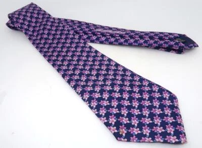 Corbata floral de seda de diseñador rosa londres azul lavanda azul marino 3 3/4" x 59" Foto 1 de 4