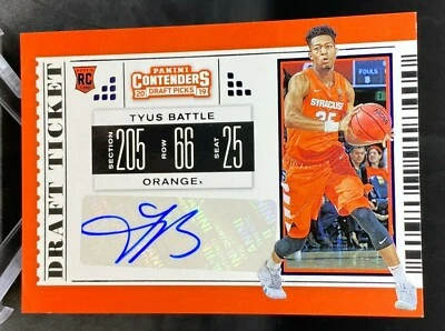 Tyus Battle 2019-20 Contenders #115 Draft Ticket RC Auto Syracuse Orange TWolves - Image 1 of 2