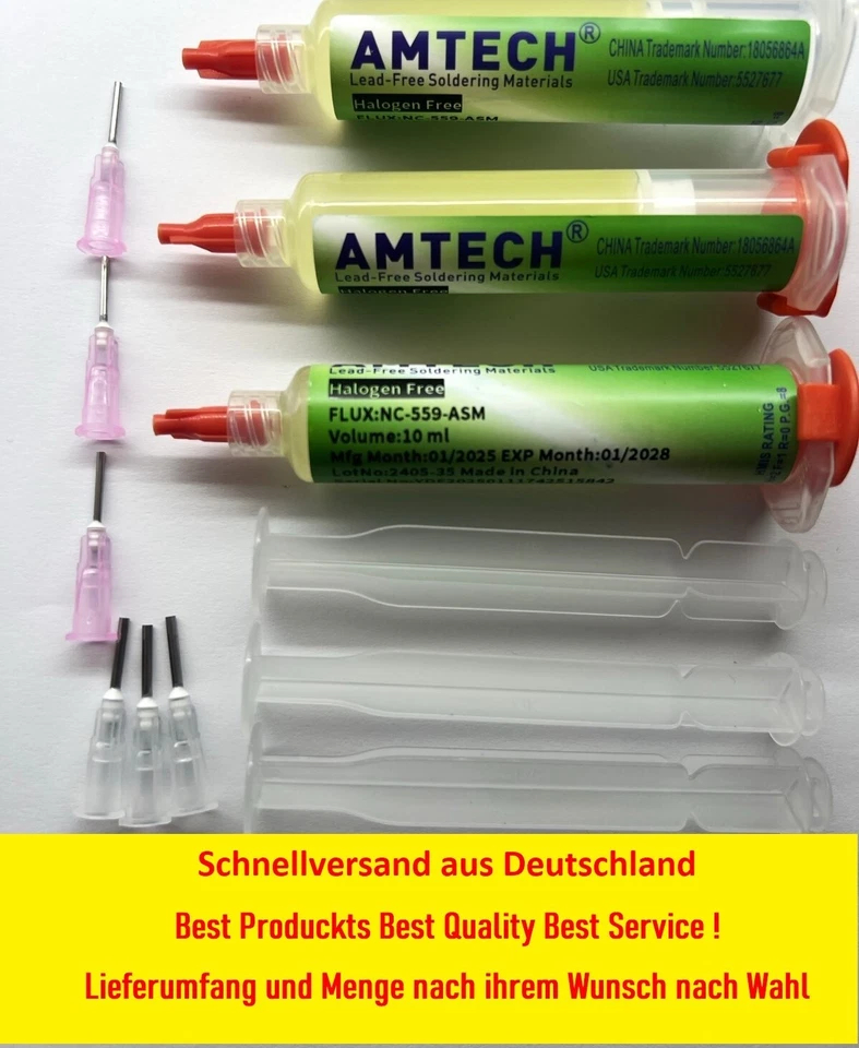 AMTECH x 1-3 Pcs Flussmittel Flux NC-559-ASM 10cc Nadel+Kolben MHD 10.28