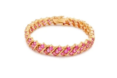 Ross Simons Gold Plated Sterling Silver 925 Lab-Created Ruby Bracelet 6.5" - Image 1 of 4