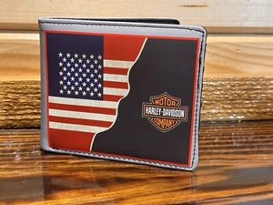 NEW Harley Davidson American Flag bifold wallet 13 Slot Folding Men’s Wallet - Picture 1 of 9