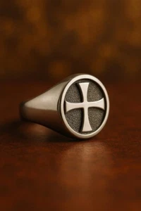 Templer Kreuz Siegelring für Herren Sterling Silber Mittelalter Ritter Schmuck Geschenk - Bild 1 von 6