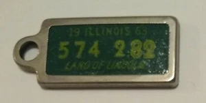Vintage 1963 Illinois Mini Keychain License Plate Land Of Lincoln DAV Issued - Picture 1 of 6