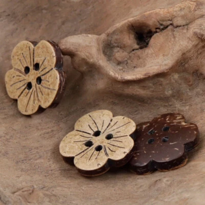 10X Natural Coconut Flower Button Four Eyes Petal Cocoanut Shell Button Craft - Image 1 of 4