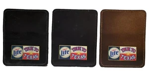 MILLER LITE Estuche de CUERO de Colección FIEL A TEXAS Genuino Raro - Imagen 1 de 10
