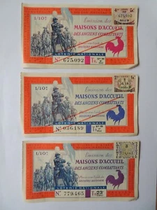 3 tickets de loterie Maisons d'accueil des anciens combattants 1942 timbre - Picture 1 of 2