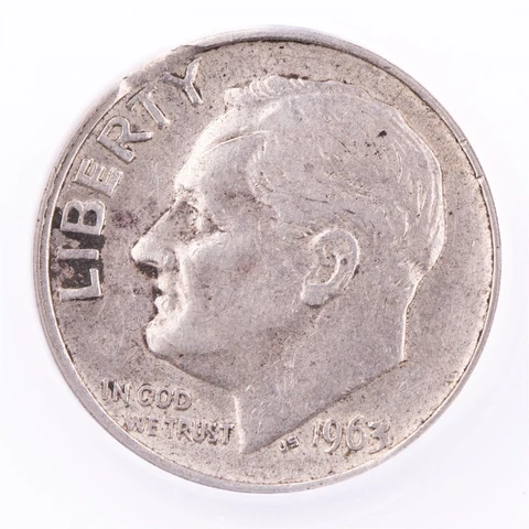 ERROR 1963 Roosevelt Dime ANACS AU50 Rim Clip Certified 10c Cover