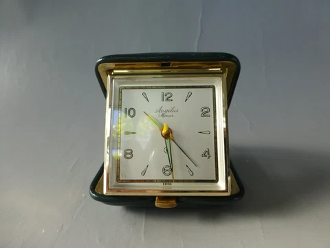 Vintage Swiss ANGELUS 15 Jewels Folding Travel Alarm Clock 8 Day Fully Serviced Cover