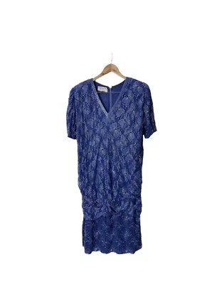 Vtg Judith Ann Plus Blue Beaded Sequined Silk Formal Dress Womens 2X XXL 20 Plus - Image 1 of 4