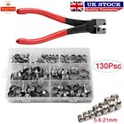 130X Single Ear Hose Clamp Assorted O Fuel Pipe Clip With Clamp Crimp Plier Set
