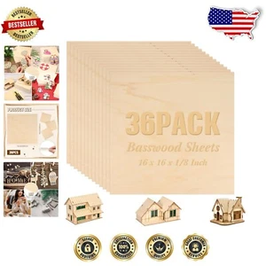 Durable 1/8 Inch Basswood Craft Sheets - 36 Rectangular Wood Boards for Projects - Picture 1 of 10