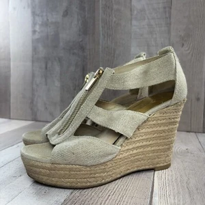 Michael Kors Berkley Women's 6 Zipper Mid Wedge Sandals Platform Espadrille Gold - Picture 1 of 13