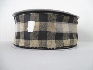 Buffalo Plaid Black And Tan Wired Ribbon 2.5” Wide X 75 Feet (25 Yards) - Picture 1 of 7