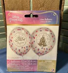 Disney Princess Latex Confetti Party Celebration Balloons Clear - 12" Pack of 6 - Picture 1 of 2