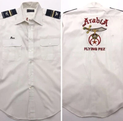 O430 Van Heusen Pilot Shirt Captain Arabia Flying Fez Shriners sz Large? XL? - Image 1 of 4